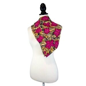Escada Silk Scarf Fuchsia Pink Floral Hibiscus Hawaiian Print 34x34 Square